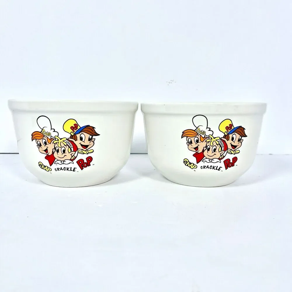 Vintage Kellogg's Rice Krispies Snap Crackle Pop Ceramic Cereal Bowls Set of 2